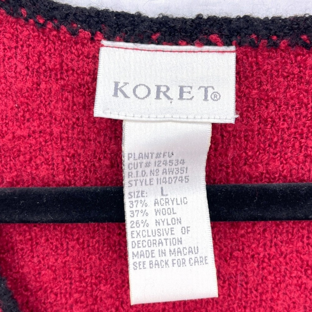 Koret Red Boucle Knit Vest L Vintage 90s Floral Ribbon Applique Beaded Diamond - Picture 7 of 8